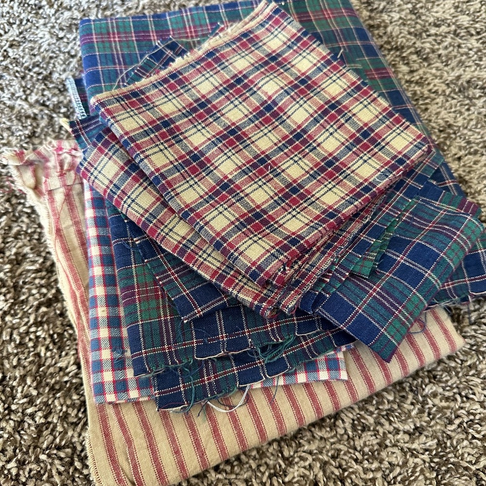 Fabric Scrap Bundle - Cotton Plaids, measurements in description!